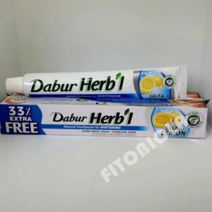 Зубна паста Dabur Herb'l Salt & Lemon створена на основі унікального поєднання чистячих властивостей Лимона і Солі, а також екстракту Мішвака.